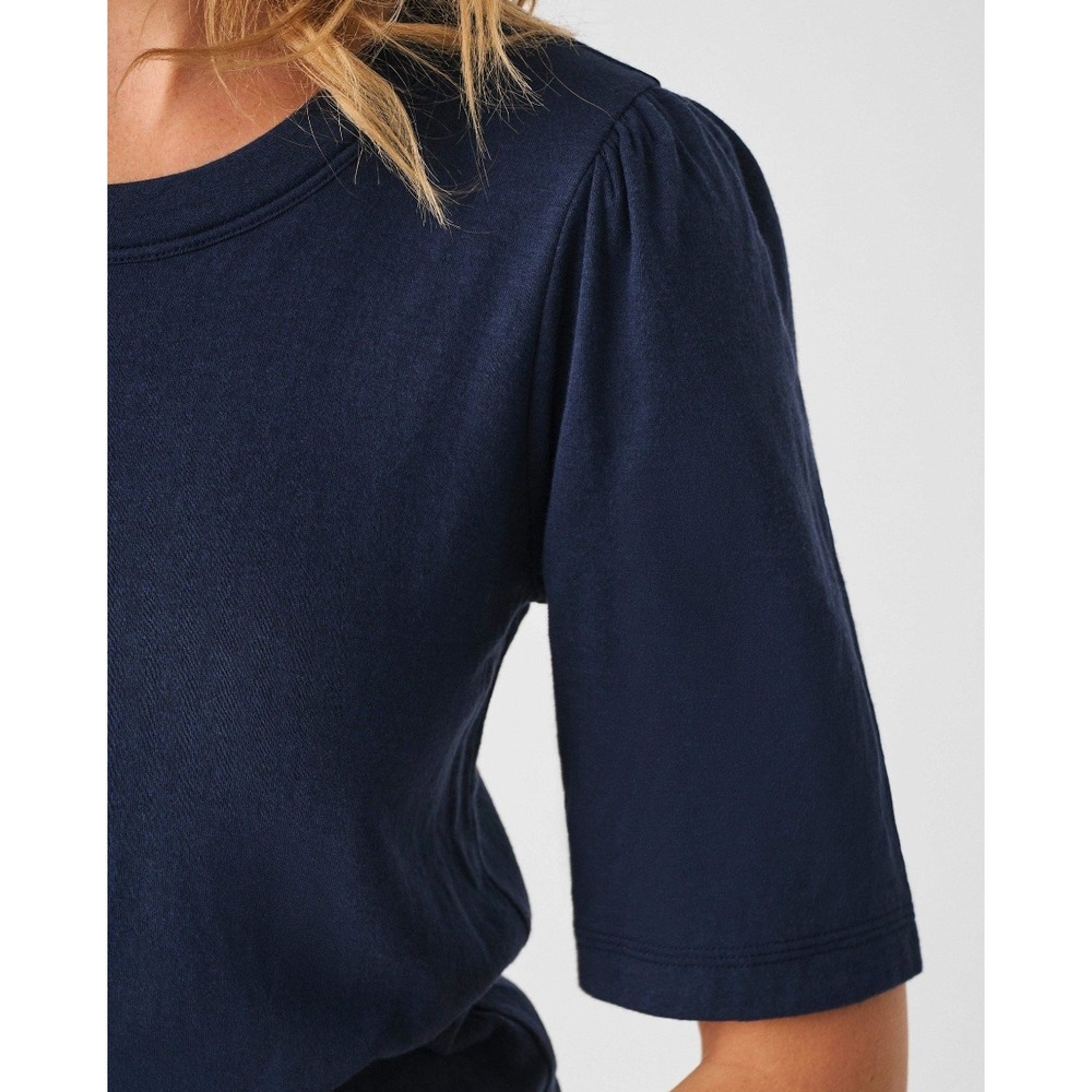 Faherty Cloud Puff Sleeve Tee Navy Pima Cotton Womens XS - Picture 2 of 8
